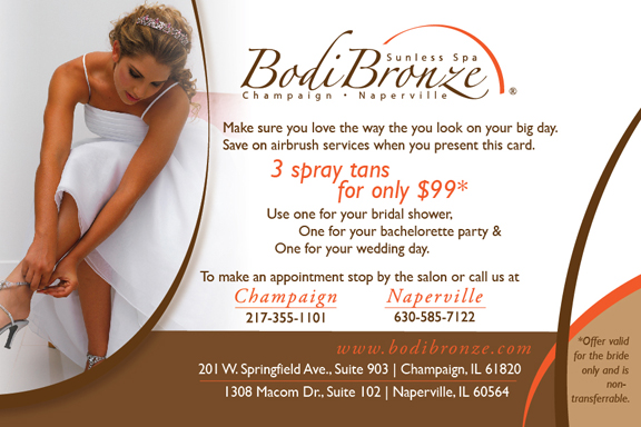 3 spray tans for only $99. Use one for your bridal shower,one for your bachelorette party & one for your wedding day.